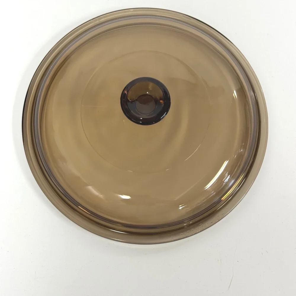 Vision Corning France Amber Glass Skillet Waffle Bottom with Lid 7 Inch Pan